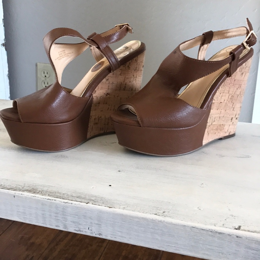 Brown leather wedge